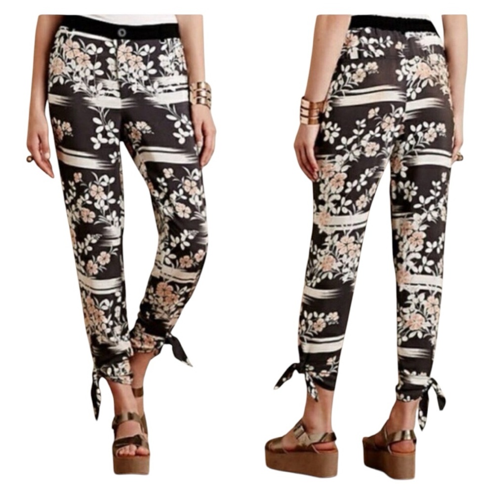 Elevenses Anthropologie Floral Tie Ankle Pants Size Small